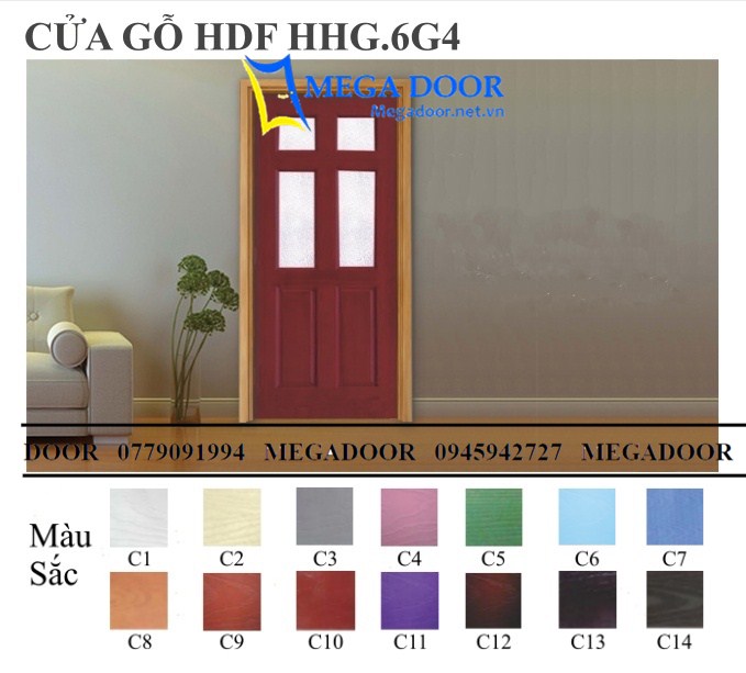 Cửa Gỗ Công Nghiệp HDF SƠN có ô kính giá 2.290.000/bộ