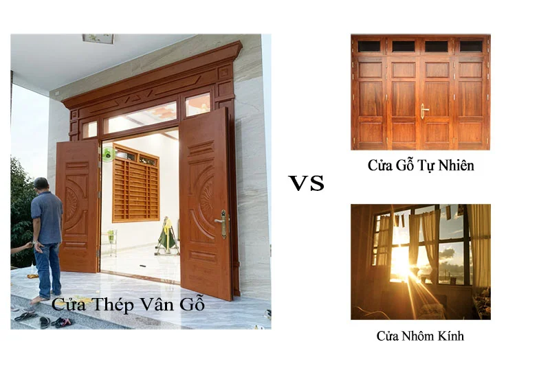 so sánh cửa thép vân gỗ với cửa gỗ tự nhiên va cửa nhôm kính