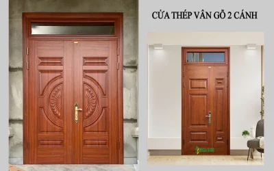 cửa thép vân gỗ 2 cánh