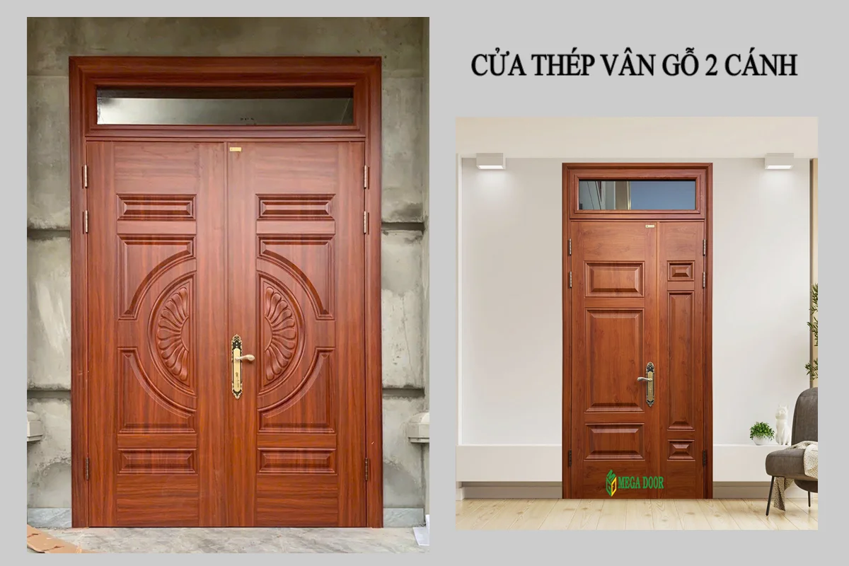 cửa thép vân gỗ 2 cánh